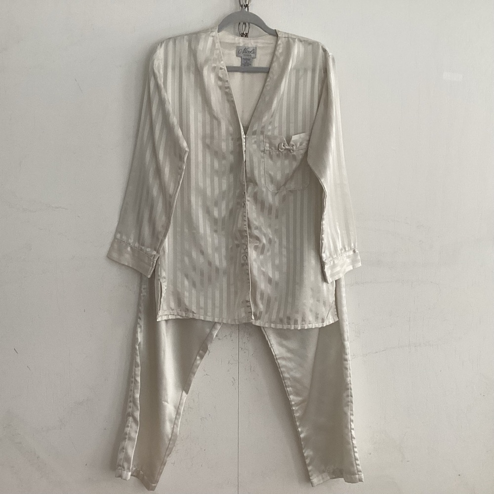 Nicole Classics Ivory Tuxedo Stripe Satiny Pajama Set. Small
